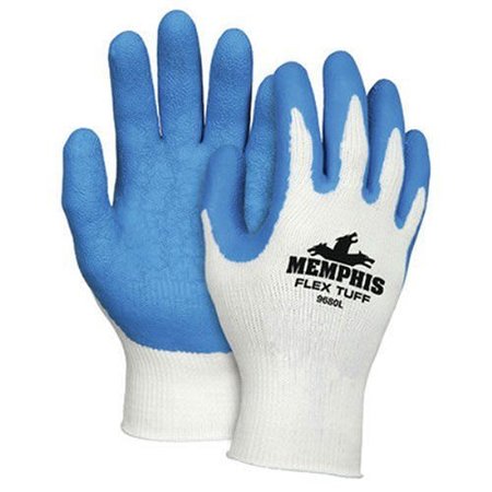 MCR SAFETY Premium Latex Coated String Gloves, White/Blue, Large 9680L